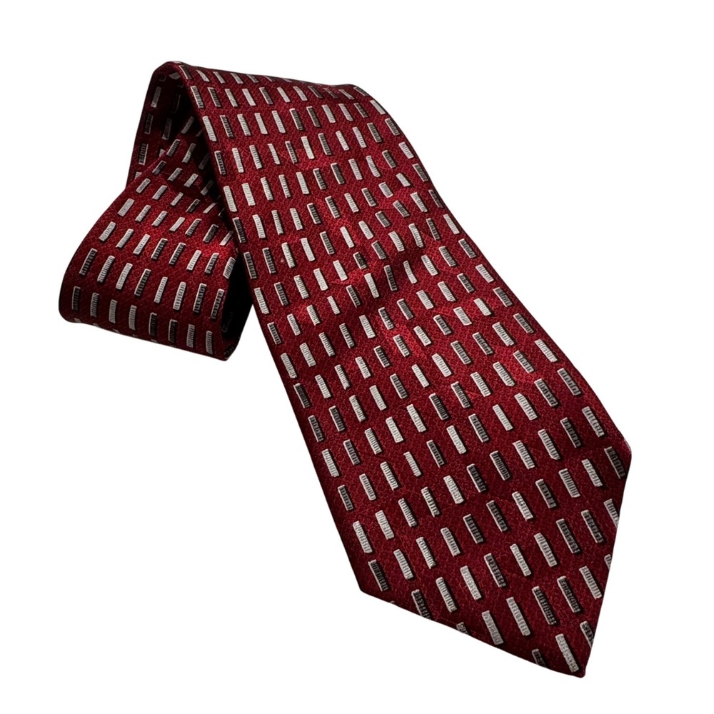 Raphael Silk Tie Mens Red Geometric Bar Pattern Made in USA Roma Milano